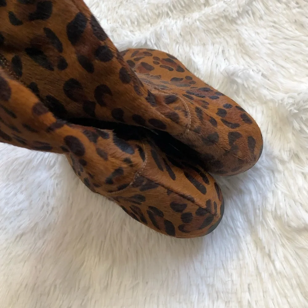 Sam Edelman James Knee High Leopard Print Calf Hair Boot Women’s Size 6